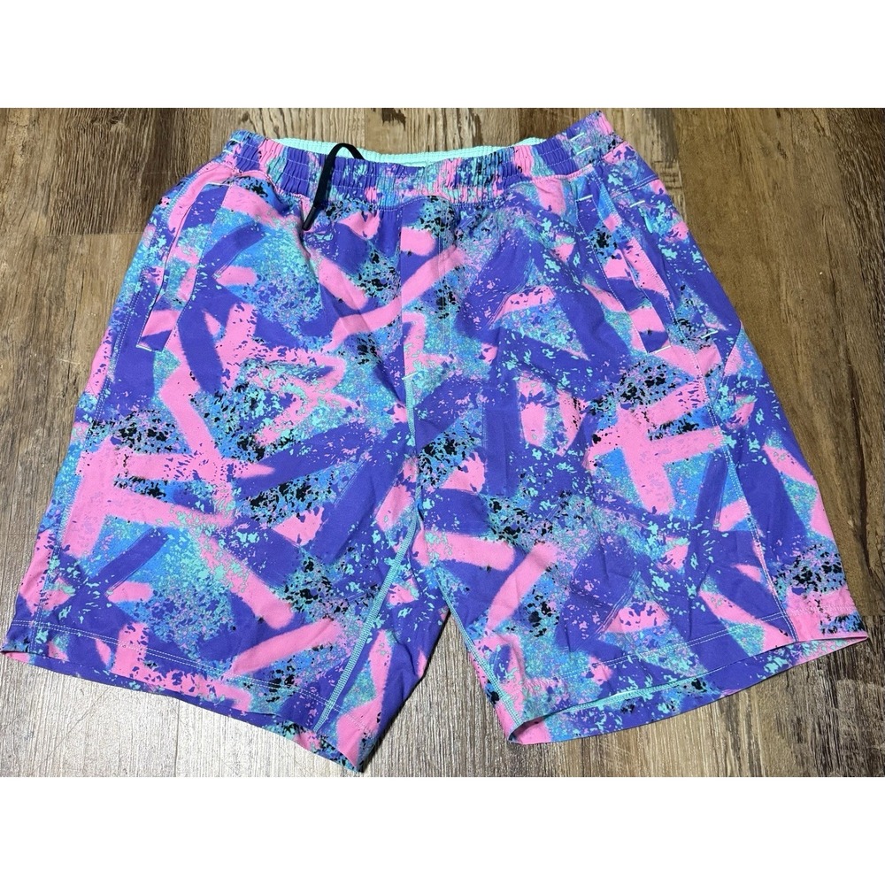 Birddogs Baysiders Gym Shorts Large Long Mens Splatter Neon Smear Bright Retro
